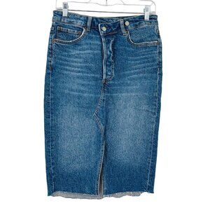 Anthropologie Boyish The Andy Stretch‎ Denim Midi Skirt Size 26 In Color Senso